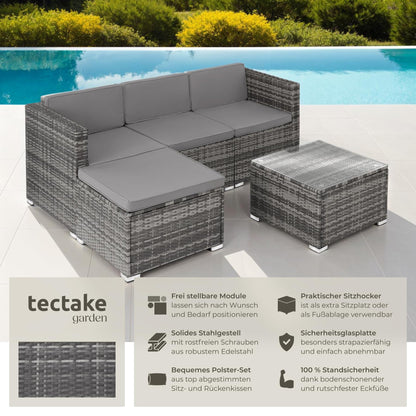 tectake Polyrattan Lounge Set, Sitzgruppe für 3-4 Personen, grau