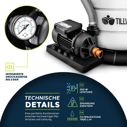 tillvex Sandfilteranlage Pool 7.900L/h – 7-Wege Ventil