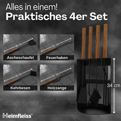 Heimfleiss® Kaminbesteck Schwarz Modern – Kaminset Premium