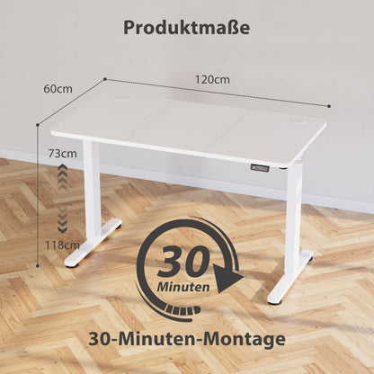 VFU Schreibtisch höhenverstellbar elektrisch 120 x 60 cm weiss