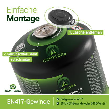 CAMPLORA Gaskartuschen Schraubventil EN417 - 12x 500g Propan/Butan