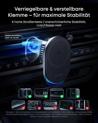 Anker Prime MagSafe Autoladegerät, Qi2 25W, Lüftungshalterung