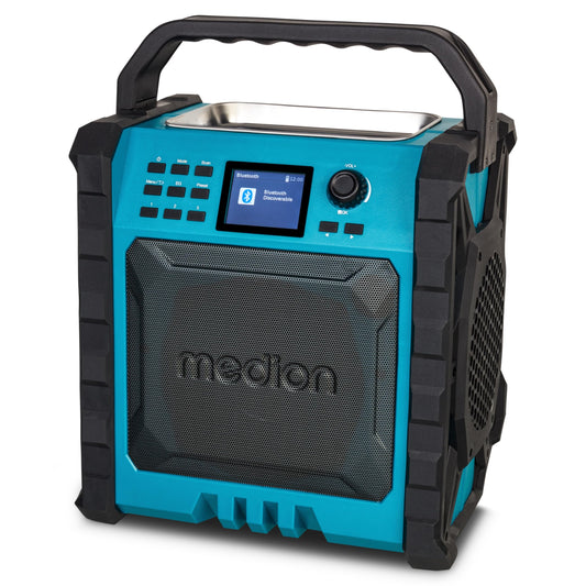 MEDION P66896 Baustellenradio - DAB+ Bluetooth Akku. Robustes, schwarzes Radio für DAB+/Bluetooth-Musik auf Baustellen.