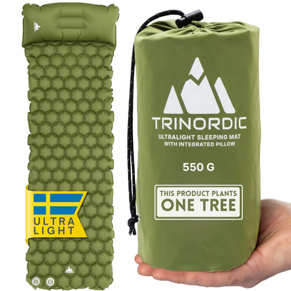 TRINORDIC Isomatte aufblasbar mit Kissen – ultraleicht 550 g, Camping-Schlafmatte aus 40D-Nylon mit TPU-Beschichtung