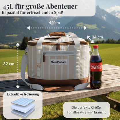 PuerFolium Kühltasche 45L faltbar mit QuickAccess-Klappe, beige