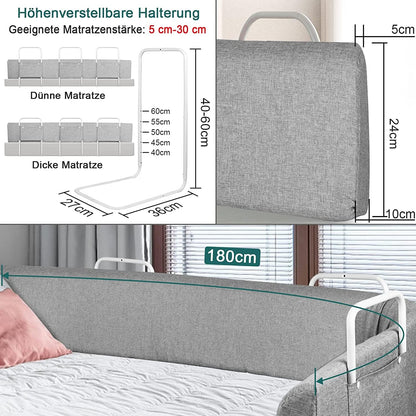 LZQ Bettgitter Rausfallschutz höhenverstellbar 180 cm grau