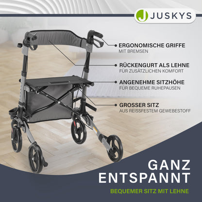 Juskys Vital Rollator Grau – Leicht & Faltbar, Aluminium