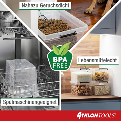 ATHLON TOOLS Aufbewahrungsboxen 40 L mit Deckel, transparent, 4er-Set