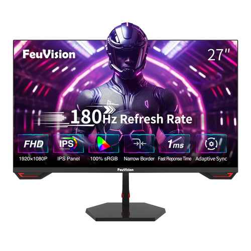 FeuVision 27 Zoll Gaming Monitor. Schwarzer, flacher Bildschirm für flüssiges Gaming. 180Hz, 1080p, 1ms, IPS-Panel.