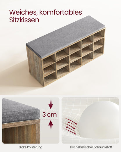 VASAGLE Schuhbank mit Kissen, 15 Fächer - LHS015T60