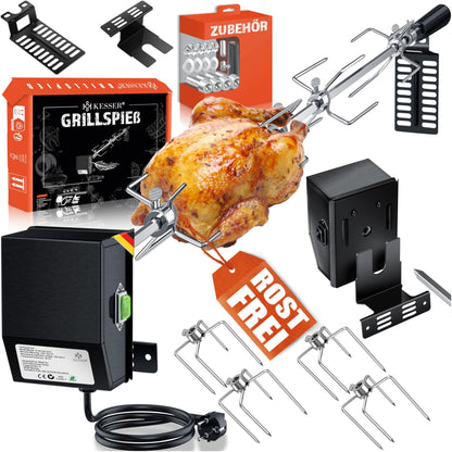 KESSER® elektrischer Edelstahl Grillspieß Set 107cm für Weber Spirit