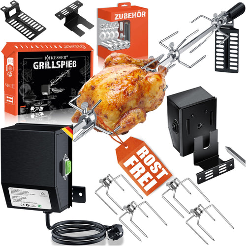 KESSER® elektrischer Edelstahl Grillspieß Set 107cm für Weber Spirit
