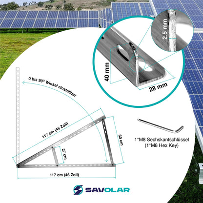 SAVOLAR Solarmodul Neigungshalterung Balkonkraftwerk 46 Zoll - 2er Set
