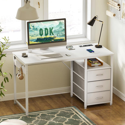 ODK Schreibtisch 120x48cm mit 3 Schubladen, Steckdosen, USB – Weiss