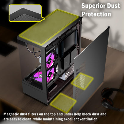 KEDIERS G800-B50F ATX PC Gehäuse – Glas, ARGB, Schwarz
