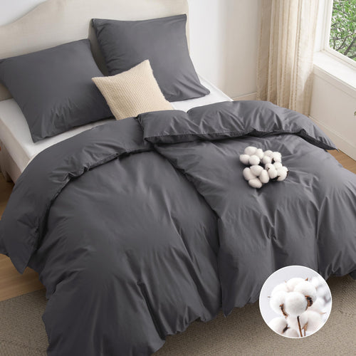 BEDSURE Bettwäsche-Set 135x200 cm Baumwolle 4-teilig Anthrazit – Set mit zwei Bettbezügen und zwei Kissenbezügen