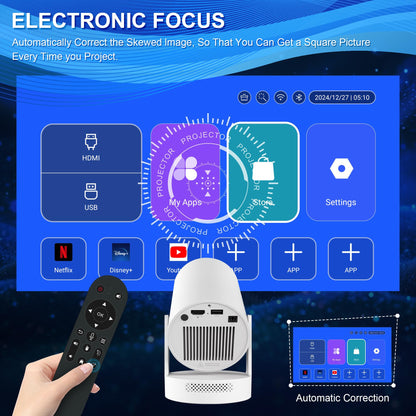 Mini Beamer Tragbarer Projektor WiFi 6 Android 11 1080P Autofokus