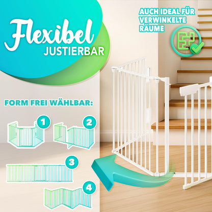 KIDUKU Kaminschutzgitter mit Tür Metall 300 cm – Weiss