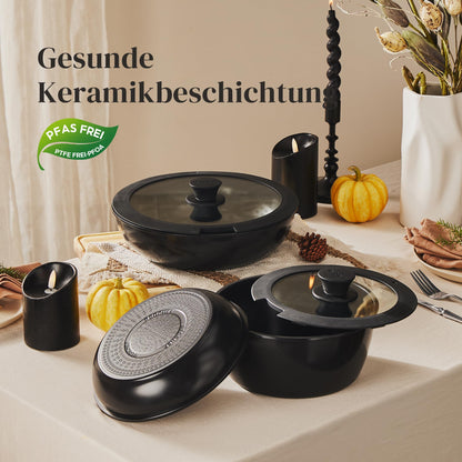Redchef Kochgeschirr-Set 16-teilig mit abnehmbaren Griffen, schwarz