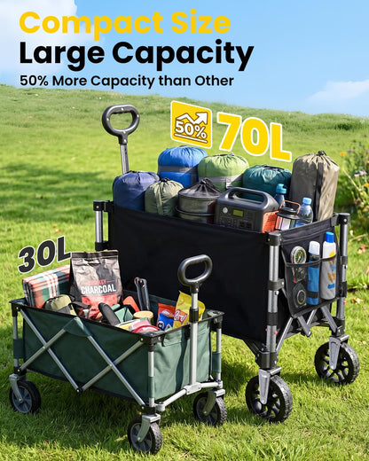 YEAUPE PRO Bollerwagen faltbar, 70 L, 50 kg Tragkraft, Schwarz