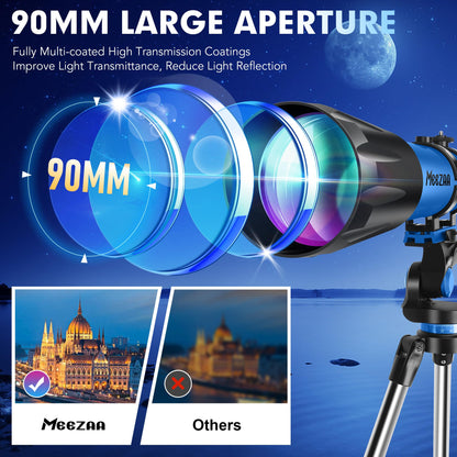 MEEZAA Refraktor Teleskop 90/800mm AZ – Astronomie für Erwachsene