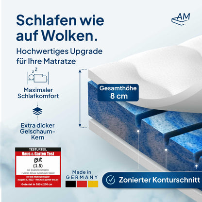AM Qualitätsmatratzen 7 Zonen Deluxe Gelschaum Topper 160x200cm RG50