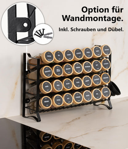 Deco haus Gewürzregal stehend & hängend mit 28 Gewürzgläsern, schwarz