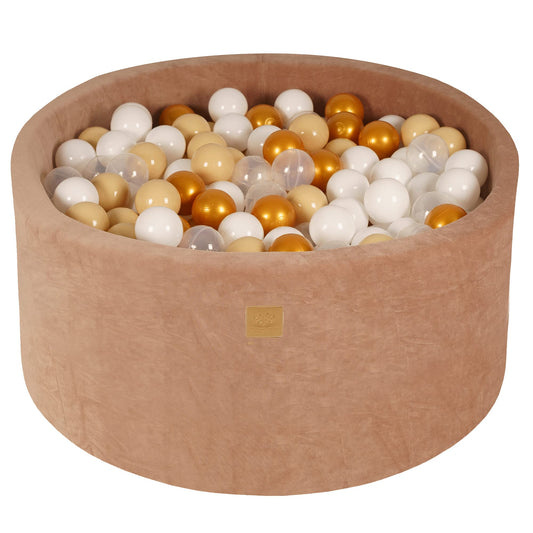 MEOWBABY Kinder Bällebad 90x40cm aus Samt – Beige. Rundes Bällebad aus beigem Samt. Dient als sichere Spielfläche für Kinder.