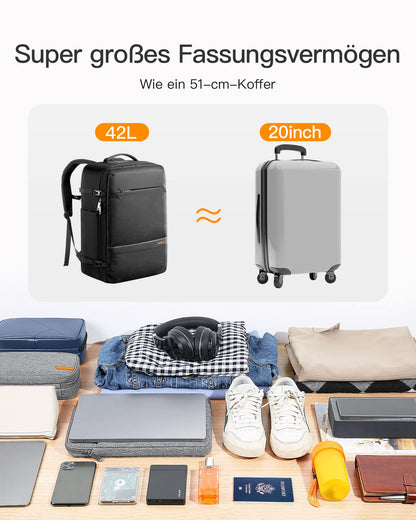 Inateck 42L Handgepäck Reiserucksack – 15.6 Zoll Laptopfach