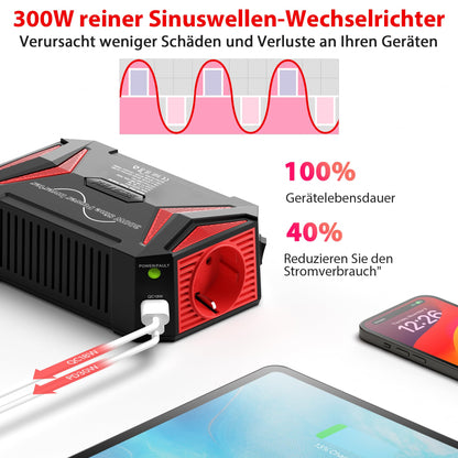BESTEK 300W Reiner Sinus Wechselrichter 12V/230V Kfz Inverter
