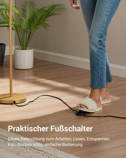 EDISHINE Bogenlampe Gold 161cm - Beiger Leinen-Schirm