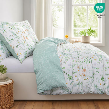 Aisbo Bettwäsche 135x200 4teilig Baumwolle Grün mit Blumenmuster