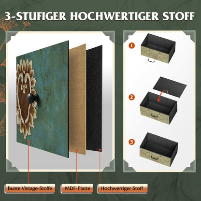 WLIVE Kommode 9 Schubladen aus Stoff – Schlafzimmer, Vintage-Druck