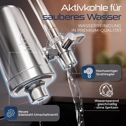 VILTARO Wasserfilter Wasserhahn mit Aktivkohle, Edelstahl, BPA-frei