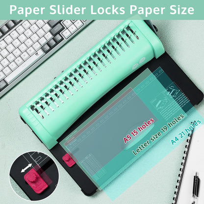 OFFNOVA Bindemaschine 21-Loch Spiralbindung 450 Blatt - Starter Kit