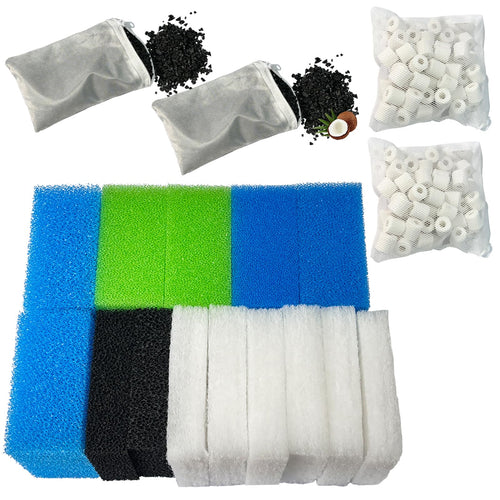 beaufan Aquarium Filtermedien-Set kompatibel mit Juwel Bioflow 3.0 M, blaue Filterschwämme und Keramikringe