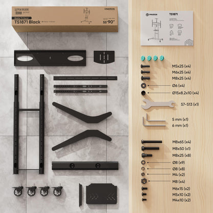 ONKRON TS1871-B Rollbarer TV Ständer 55-90 Zoll - Schwarz