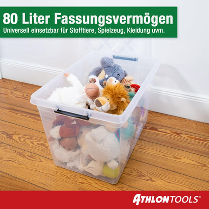 ATHLON TOOLS 4x 80L Aufbewahrungsboxen transparent lebensmittelecht