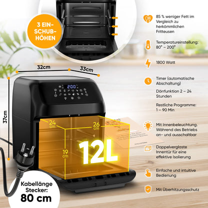 Stillstern Heissluftfritteuse XXL 12L Air Fryer ohne Öl