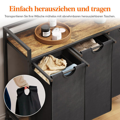 Lifewit Wäschekorb 3 Fächer auf Rollen 120L – Schwarz