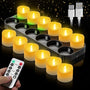 daphomeu LED Teelichter, 12 Stück, wiederaufladbar, mit Fernbedienung, flammenlose LED-Flamme, USB-C Ladestation