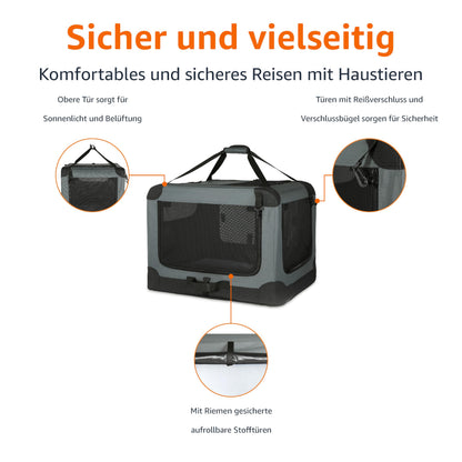Amazon Basics Reisezwinger faltbar mit 4 Türen, Grösse L, grau