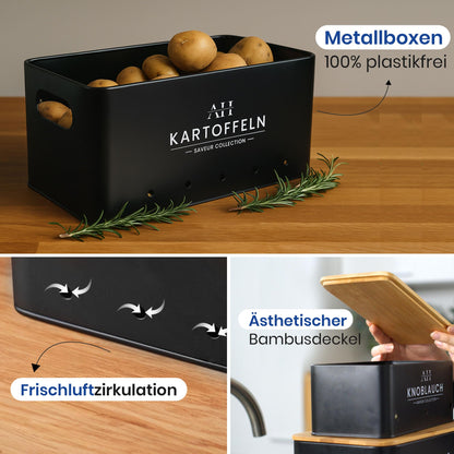 AH Kartoffel Aufbewahrungsbox 5er Set mit Zwiebeltopf & Gemüsebürste