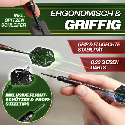 RE:SPORT Sisal Dartscheibe XXL Set mit 9 Profi-Steeldartpfeilen