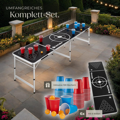 tectake Bierpong Tisch, klappbar, höhenverstellbar, mit 100 Bechern