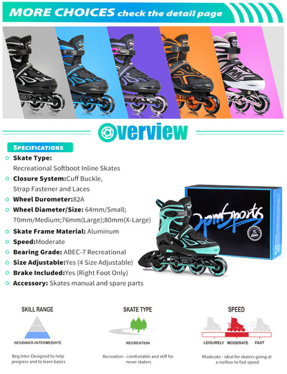2PM SPORTS Verstellbare Inline Skates für Kinder, Grösse 34-37, Grün