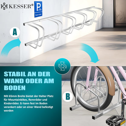 KESSER Fahrradständer für 6 Fahrräder, Boden-/Wandmontage, Silber