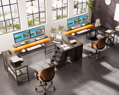 ODK Gaming Eckschreibtisch – reversibel, LED, USB, schwarz