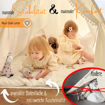 LIONHERZ® Tipi Zelt Kinder Stabil – Baumwolle Cremeweiss