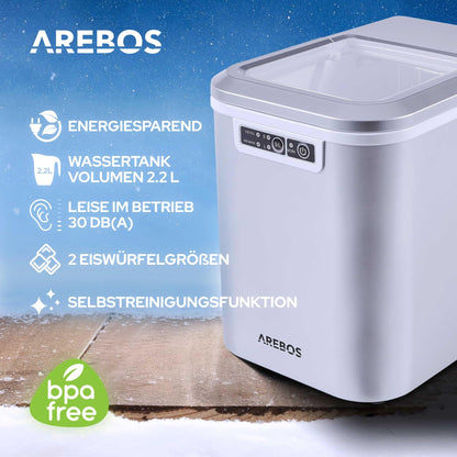 Arebos Eiswürfelmaschine – Eiswürfelbereiter 12 kg/24h Silber